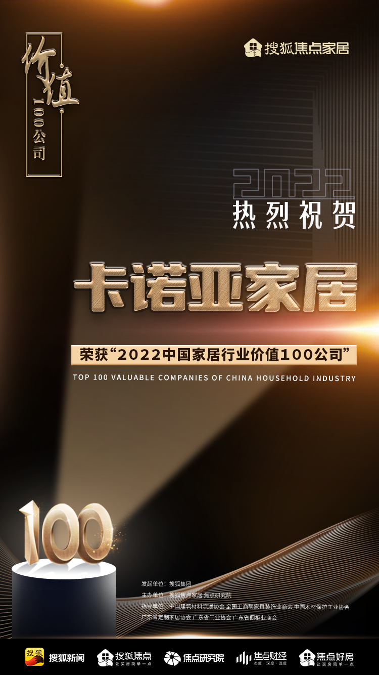 百強(qiáng)之巔|卡諾亞再獲“2022中國家居行業(yè)價值100公司”榮譽